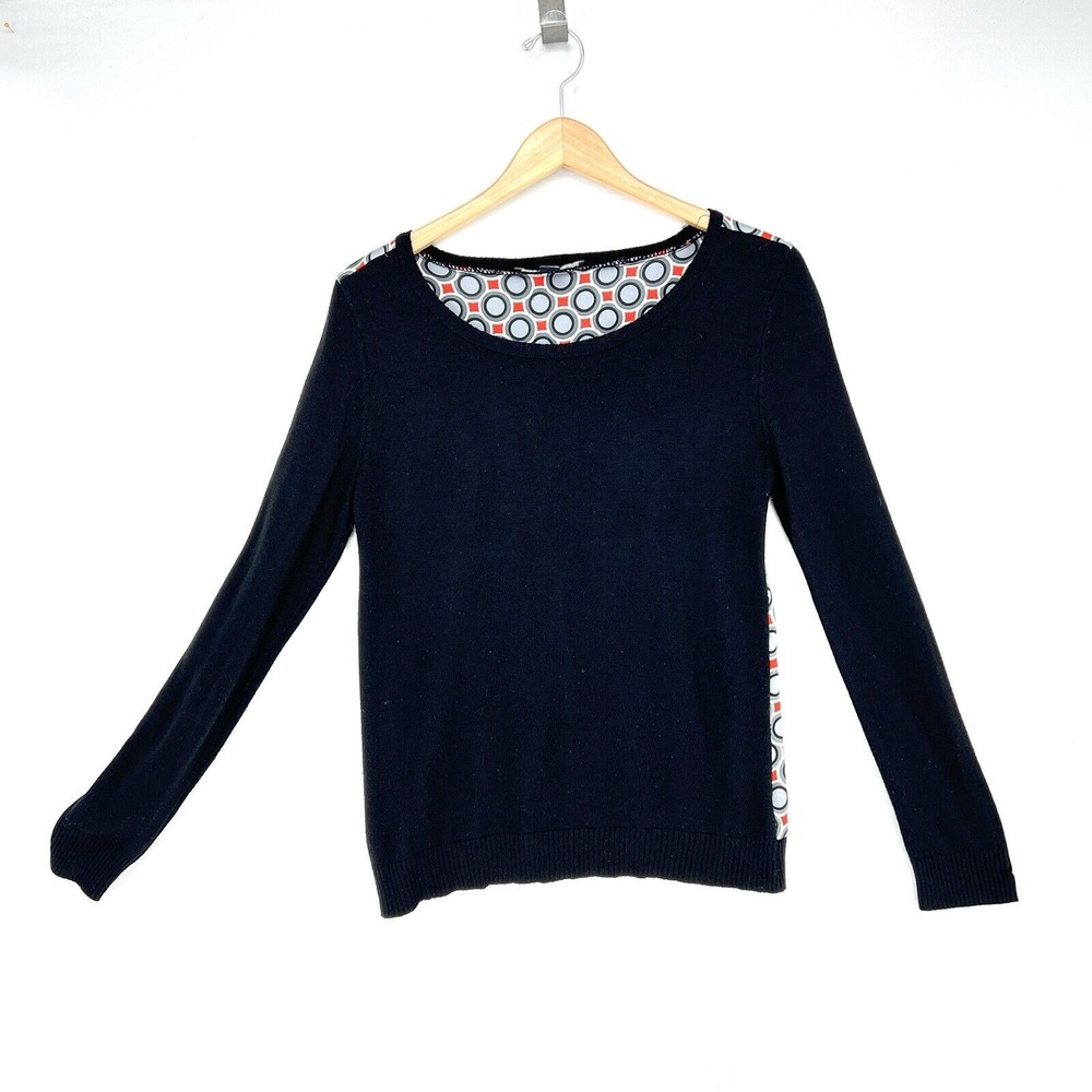 Forever 21 Juniors Size S Pullover Sweater Shirt Gray Red Geo Back Black Front